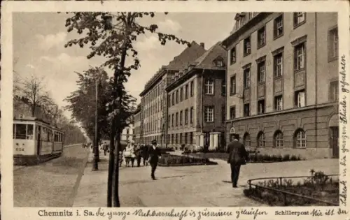 Ak Chemnitz in Sachsen, Schillerpost, Straßenbahn