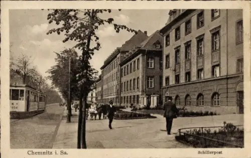 Ak Chemnitz in Sachsen, Schillerpost, Straßenbahn