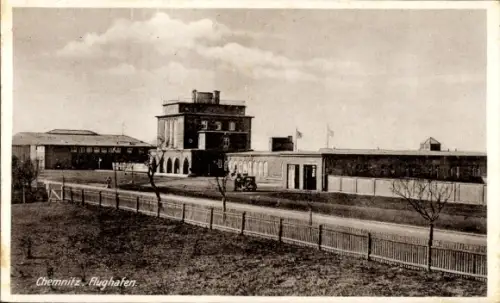 Ak Chemnitz Sachsen, Teil vom Flughafengelände