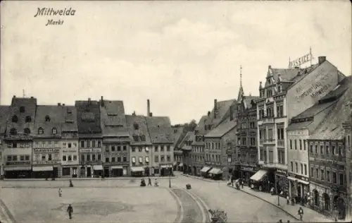 Ak Mittweida in Sachsen, Partie am Marktplatz, Schuhfabrik und Lager, Inh. Bruno Weichold
