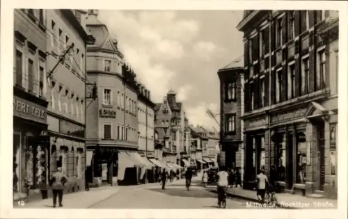 Ak Mittweida in Sachsen, Rochlitzer Straße, belebte Einkaufsstraße