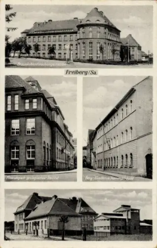 Ak Freiberg in Sachsen, Braunkohlenforschungs-Institut, Mineralog.-Geolog. Institut, Bergakademie
