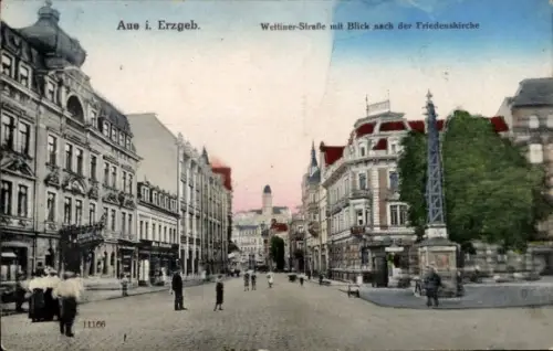 Ak Aue im Erzgebirge Sachsen,  Wettiner-Straße, Friedenskirche