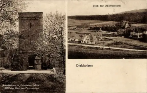 Ak Diekholzen Niedersachsen, Aussichtsturm im Hildesheimer Walde, Blick auf Oberförsterei