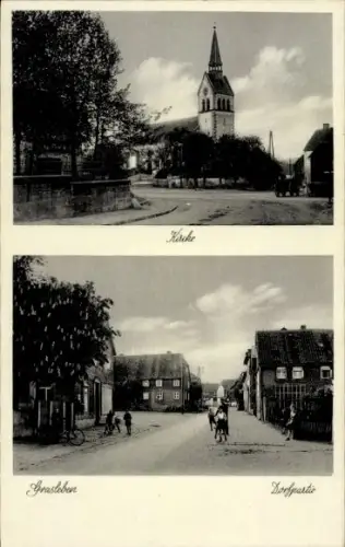 Ak Grasleben in Niedersachsen, Kirche, Dorfstraße