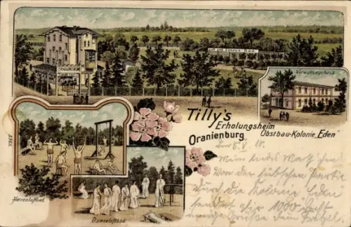Litho Oranienburg in Brandenburg, Tillys Erholungsheim, Obstbau-Kolonie Eden, Damenluftbad