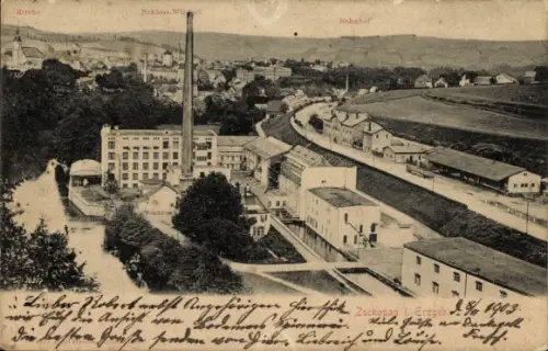 Ak Zschopau im Erzgebirge Sachsen, Blick auf den Ort, Bahnhof