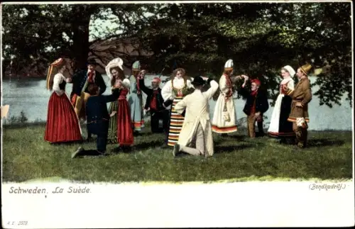 Ak Schweden, Bondkadrilj, tanzende Personen in schwedischen Trachten