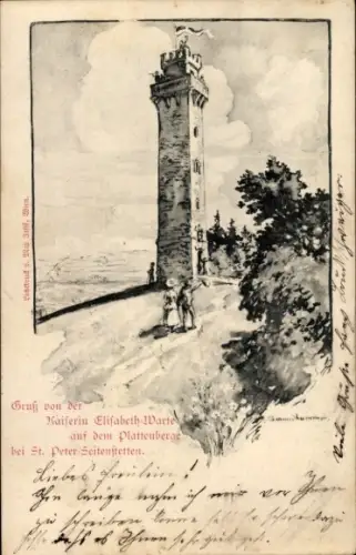 Ak St. Peter Minnesota, Turm, Landschaft, Personen, Grußkarte, Kaiserin Elisabeth Warte