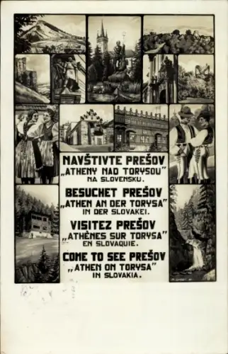 Ak Prešov Eperies Slowakei, Athen an der Torysa, Teilansichten, Trachten