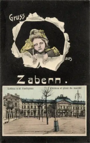 Passepartout Ak Saverne Zabern Elsass Bas Rhin, Schloss, Marktplatz