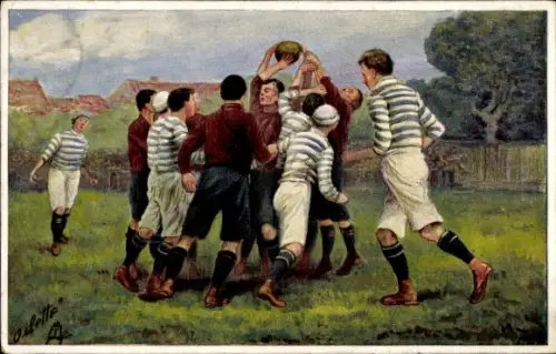 Künstler Ak Hänsel, Männer beim Rugby
