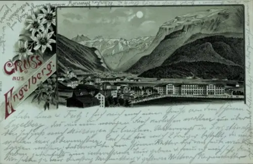 Mondschein Litho Engelberg Kanton Obwalden Schweiz, Panorama