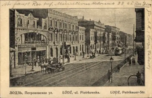 Ak Łódź Lodz Lodsch Polen, Petrikauer-Straße