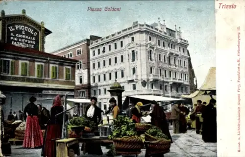 Ak Triest Trieste Friuli Venezia Giulia, Piazza Goldoni, Marktstände
