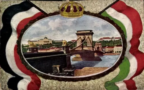 Passepartout Ak Budapest Ungarn, Kgl. Burg, Brücke, Reichsdeutsche Waffenbrüderliche Vereinigung