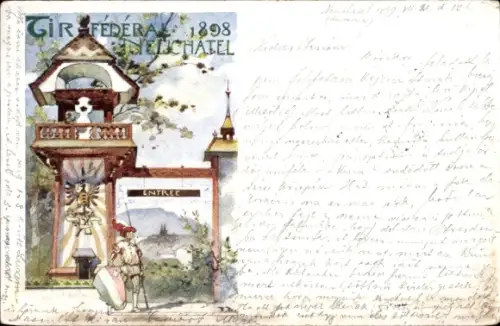 Künstler Ak Neuchâtel Neuenburg Stadt, Tir Federal 1898, Bundesschießen