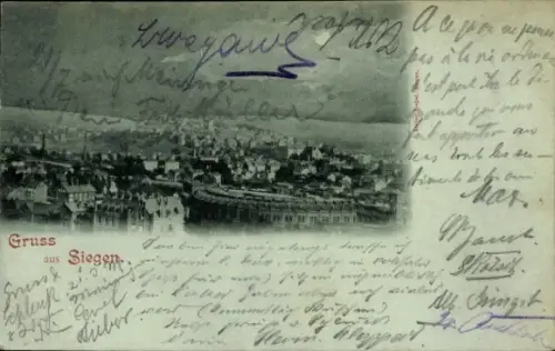 Mondschein Ak Siegen in Westfalen, Gesamtansicht