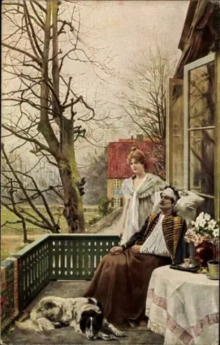 Künstler Ak Eichstädt, R., Frühlingshoffen, verwundeter Soldat, Frau, Hund