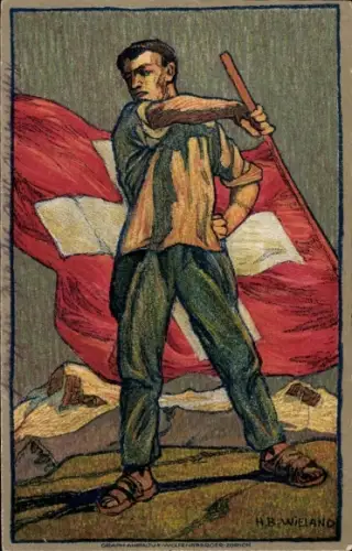 Ganzsachen Künstler Ak Wieland, H. B., Schweizer Bundesfeier 1912, Rotes Kreuz