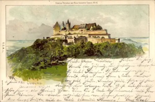 Künstler Litho Coburg in Oberfranken, Gesamtansicht der Veste Coburg
