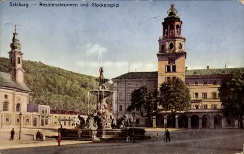 Ak Salzburg in Österreich, Residenzbrunnen und Glockenspiel