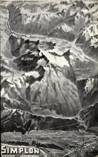 Landkarten Ak Simplon Kanton Wallis, Gebirge