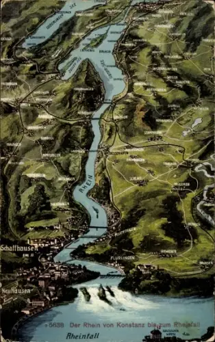 Landkarten Ak Rheinfall Kanton Schaffhausen, Rheinlauf von Konstanz