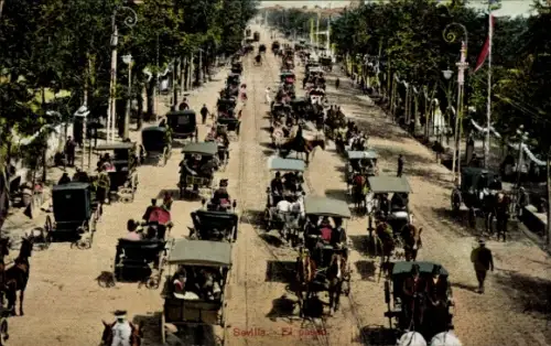 Ak Sevilla Andalusien, Straßenpartie, Kutschen