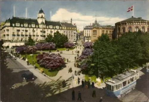 Ak Oslo Norwegen, Eidsvolds Plass, Straßenbahn