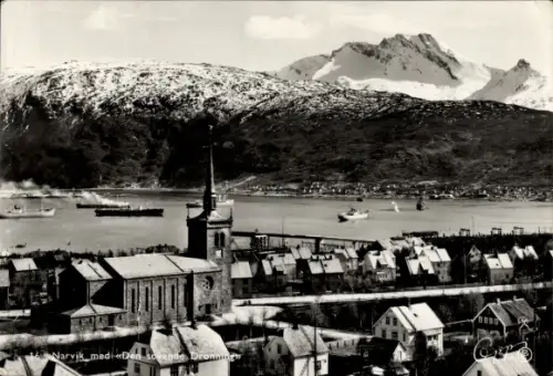 Ak Narvik Norwegen,  'Die schlafende Königin' (Den sovende Dronning), Narvik kirke