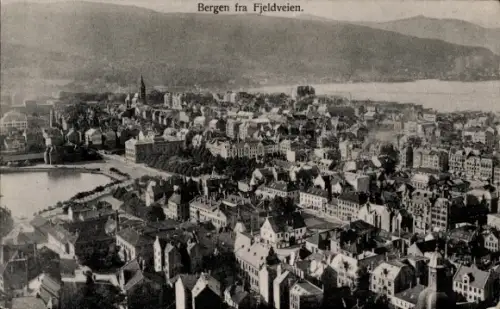 Ak Bergenhus Bergen Norwegen, Bergen fra Fjeldveien, Hafen, Stadtpanorama