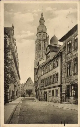 Ak Coburg in Oberfranken, Straßenansicht, Gymnasium mit Moritzkirche