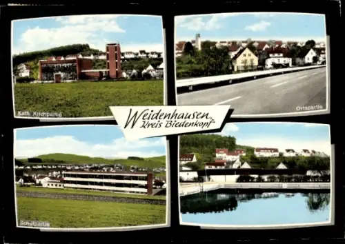 Ak Weidenhausen Marburg an der Lahn, Teilansicht, Kirche, Schule