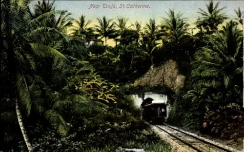 Ak Jamaika, Eisenbahn, Tunnelausfahrt bei Troja, St. Catherine
