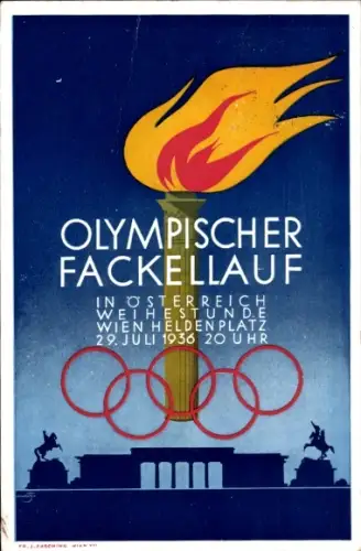 Künstler Ak Wien, Olympischer Fackellauf, Heldenplatz, Olympia 1936