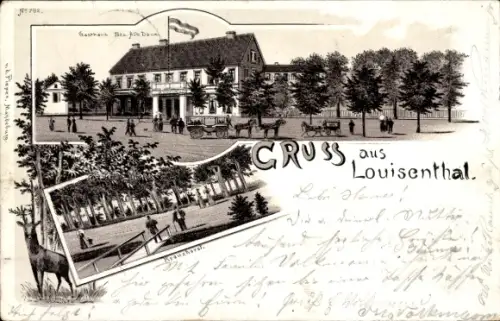 Litho Pechau Magdeburg, Gasthof Louisenthal, Straßenansicht, Kreuzhorst