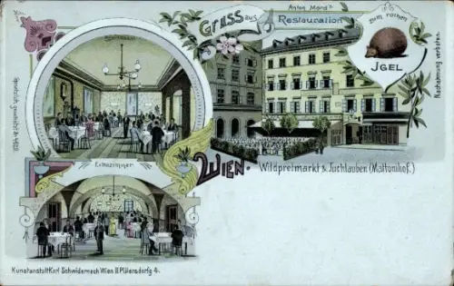 Litho Wien 1 Innere Stadt, Wildpretmarkt, Restauration zum roten Igel, Extrazimmer