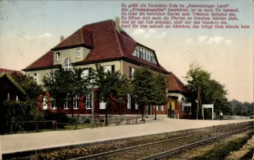 Ak Quelle Bielefeld in Nordrhein Westfalen, Bahnhof, Gasthof Zur Friedensquelle, A. Flassbeck