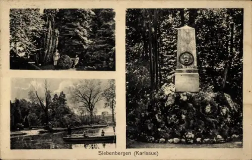 Ak Kassel in Hessen, Siebenbergen, Karlsaue, Seilfähre, Denkmal