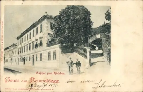 Ak Neuwaldegg Wien 17 Hernals, Gasthof zum Hirschen, Gruss aus  1898, zwei Männer