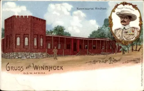 Litho Windhoek Windhuk Namibia Deutsch Südwestafrika, Kommissariat, Portrait von Major Leutwein