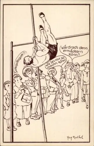 Künstler Ak 5. Landesturnfest der Sächsischen Turnerschaft Chemnitz 1930, Stabhochspringer
