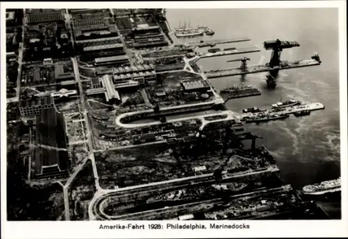 Sammelbild Zeppelin Weltfahrten Nr. 139 Amerika-Fahrt 1928, Philadelphia, Marinedocks