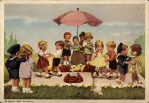 Ak Käthe Kruse Puppen halten Gartenfest, Tänzer