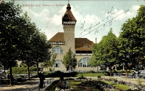 Ak Wrocław Breslau Schlesien, Restaurant Südpark