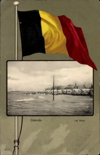 Passepartout Ak Oostende Ostende Westflandern, Les Bains, Fahne