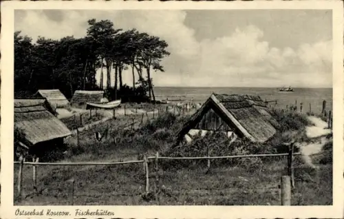 Ak Koserow auf Usedom, Fischerhütten am Strand