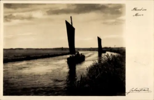Ak Abend im Moor, Segelboot