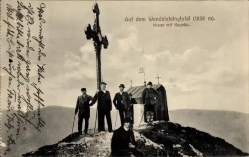 Ak Auf dem Wendelsteingipfel, Kreuz mit Kapelle